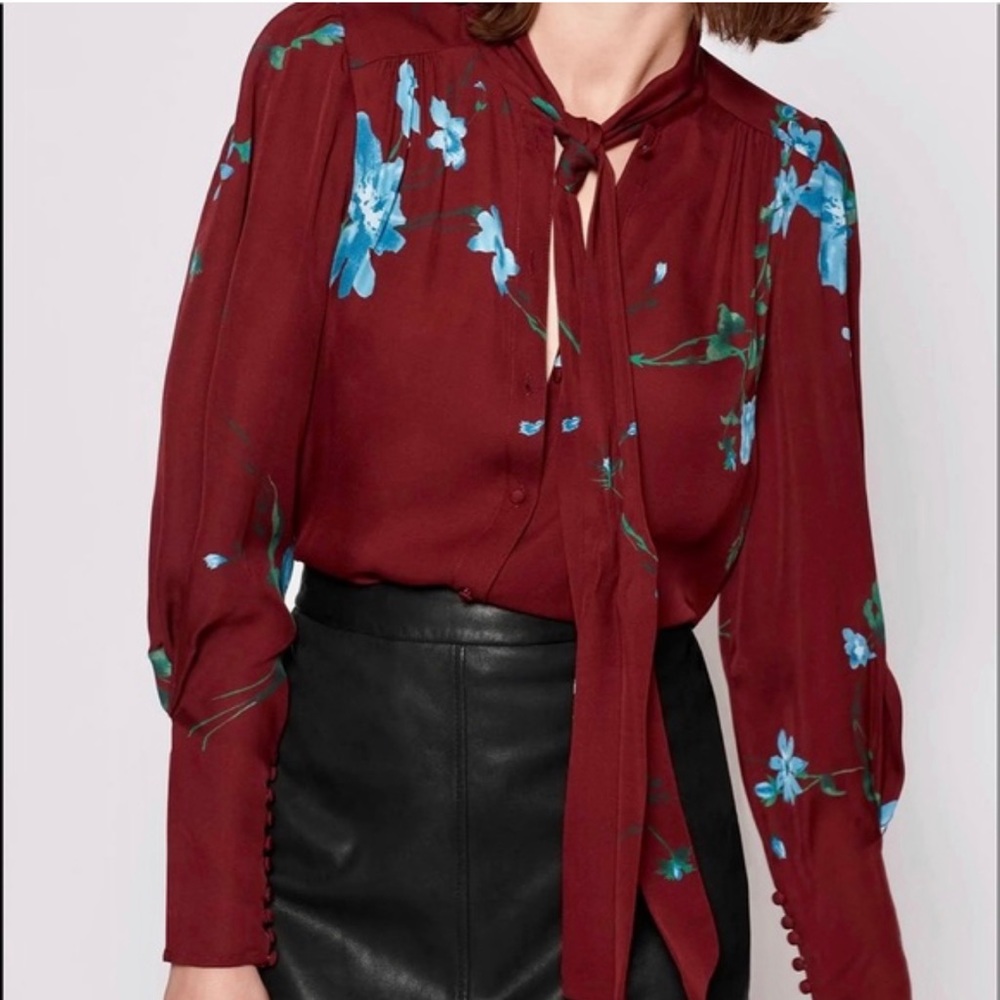 Joie 100% Silk Long Sleeve Blouse Size M, Neck Tie